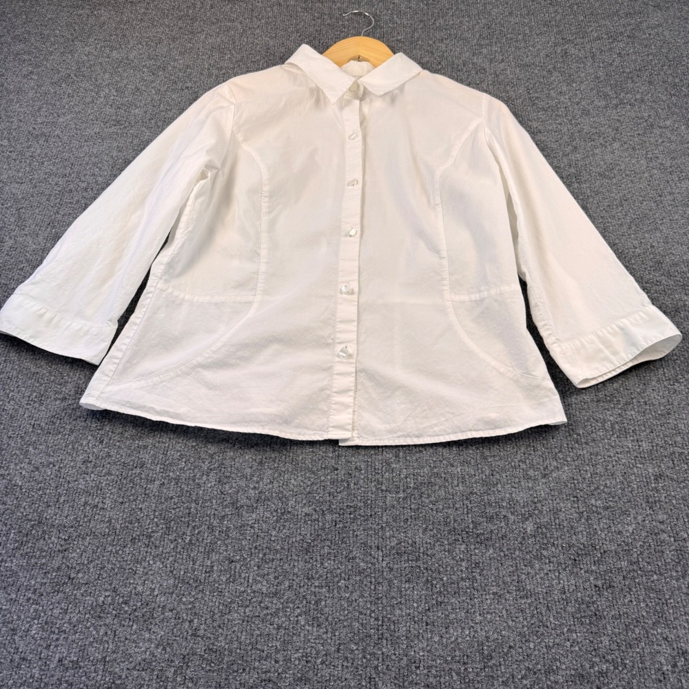 Talbots Button Down Shirt Women 16P White Excellent 3/4 Sleeve Cotton Collared